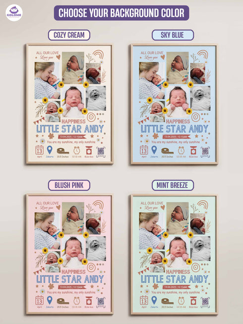 Baby Collage Poster – Personalized “Little Star” Birth Stats Wall Art