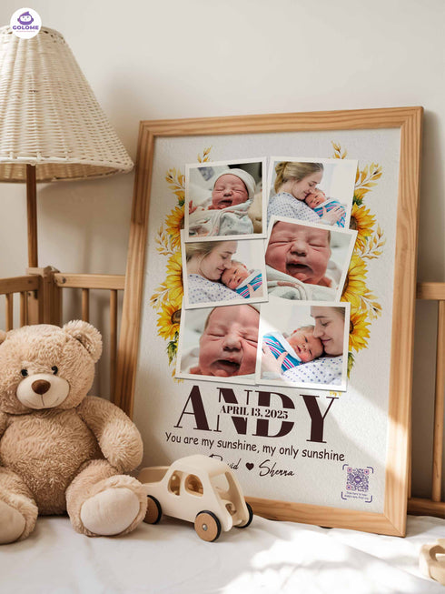 Personalized Sunflower Baby Photo Collage Poster – Custom Multi-Photo Keepsake with Quote
