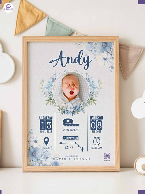 Floral Baby Birth Stats Poster – Personalized Newborn Print