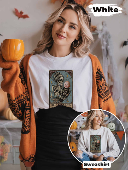 Personalized Skeleton Mom & Baby Halloween Shirt – Custom Photo & Text Tarot Card Design