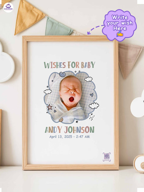 Personalized Wishes for Baby Poster – Cloud Design – Baby Shower Guestbook Keepsake