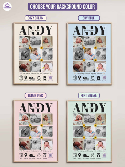Baby Collage Poster – Personalized Photo & Birth Stats Wall Art