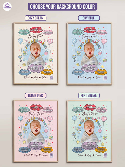 Personalized “Baby’s First Daily Affirmations” Poster – Christian Nursery Wall Art with Custom Photo