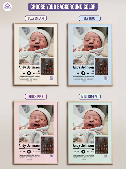 Personalized Baby Photo Poster – Music Player Design with Calendar – Custom Keepsake