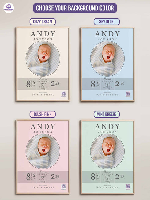 Elegant Baby Birth Stats Poster – Personalized Newborn Print