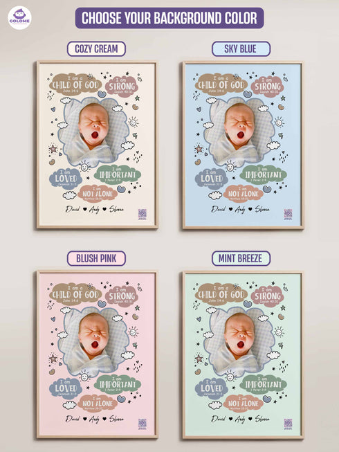 Personalized Baby “I Am” Cloud Poster – Christian Nursery Wall Art with Custom Photo & Bible Verses