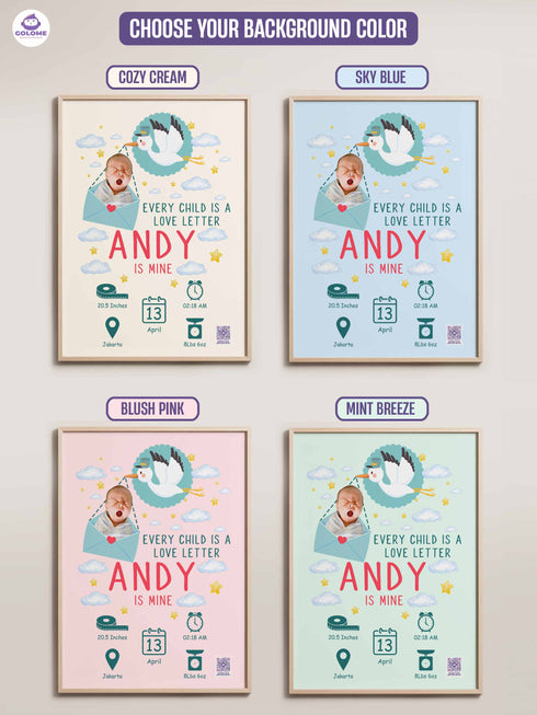 Baby Birth Stats Poster – Personalized Stork Delivery Print