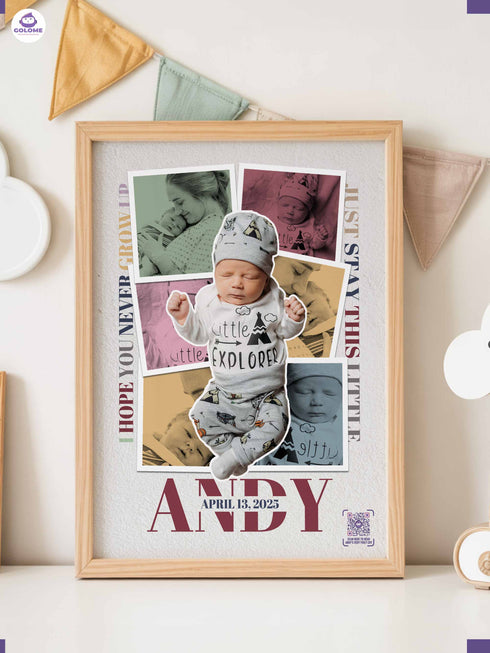 Personalized Baby Photo Collage Poster – “Never Grow Up” Lyric Print – Custom Keepsake (Copy)