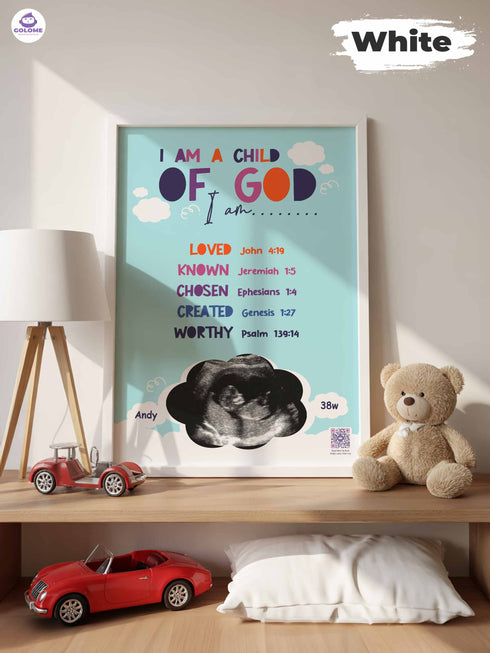 Personalized Baby Ultrasound Poster – “I Am A Child of God” Christian Wall Art
