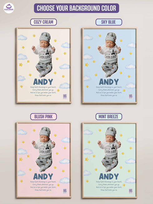 Personalized Baby Blessing Poster – Custom Name & Photo Christian Nursery Wall Art