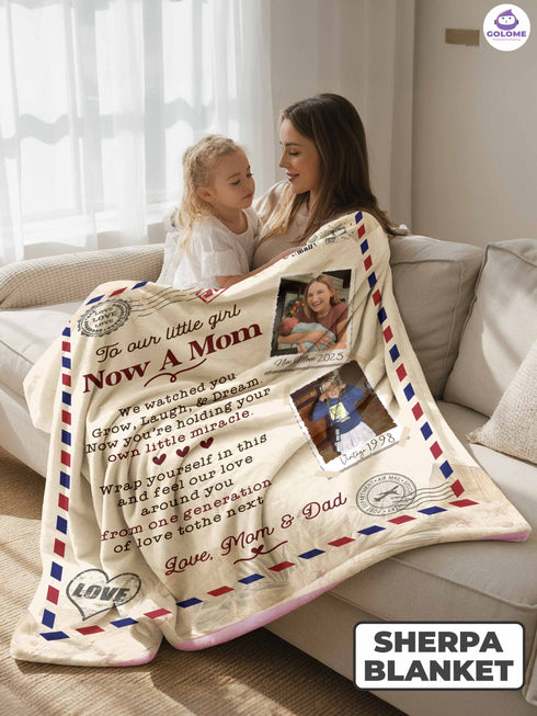 To Our Little Girl Now A Mom Blanket – Personalized Photo & Text | Message Blanket from Parents