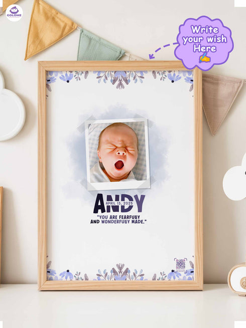 Personalized Wishes for Baby Poster – Custom Photo & Text – Baby Shower Guestbook Keepsake with Bible Verse