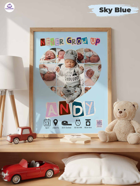 Baby Birth Stats Collage Poster – Personalized Heart Photo Print