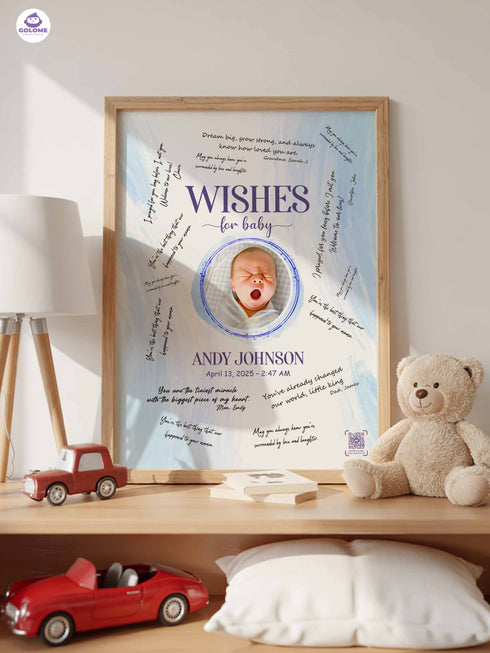 Personalized Wishes for Baby Poster – Custom Photo & Text – Baby Shower Guestbook Keepsake
