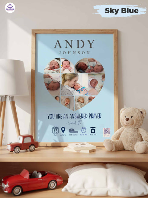 Heart Collage Baby Birth Poster – Personalized Newborn Print with Verse