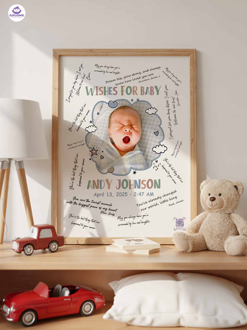 Personalized Wishes for Baby Poster – Cloud Design – Baby Shower Guestbook Keepsake