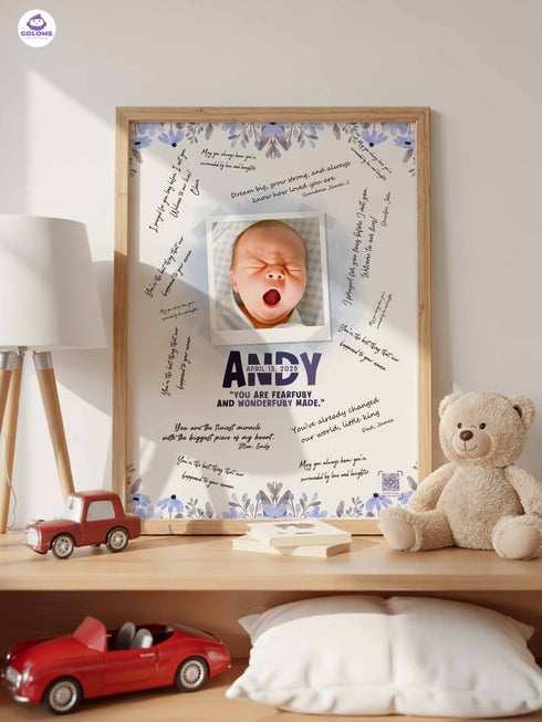 Personalized Wishes for Baby Poster – Custom Photo & Text – Baby Shower Guestbook Keepsake with Bible Verse