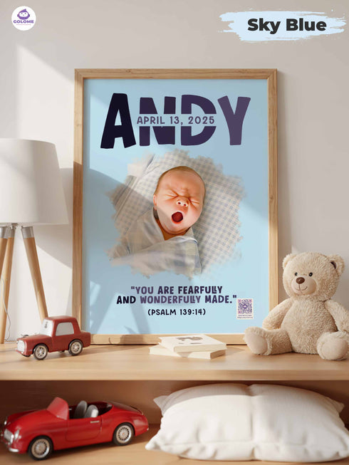 Personalized Baby Name & Birth Date Poster – Christian Nursery Wall Art with Psalm 139:14