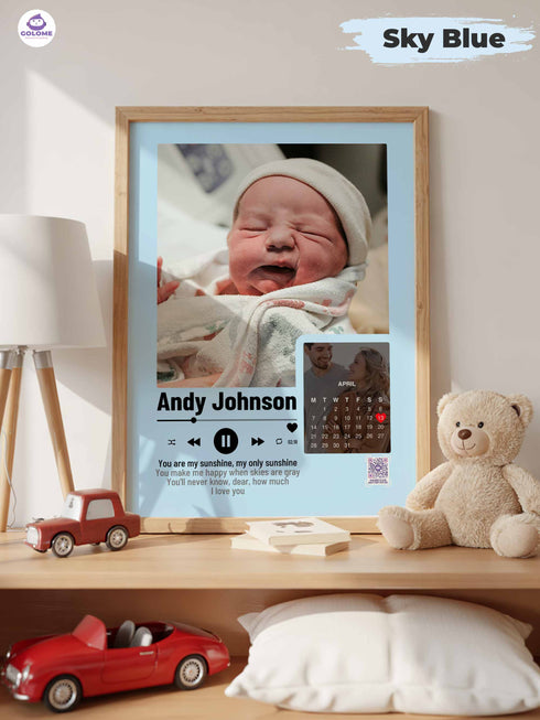 Personalized Baby Photo Poster – Music Player Design with Calendar – Custom Keepsake