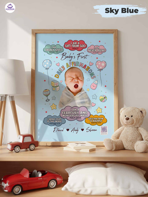 Personalized “Baby’s First Daily Affirmations” Poster – Christian Nursery Wall Art with Custom Photo