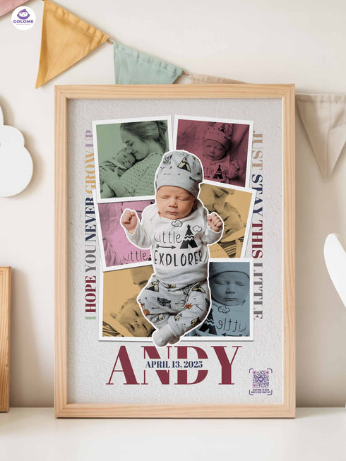 Personalized Baby Photo Collage Poster – “Never Grow Up” Lyric Print – Custom Keepsake (Copy)