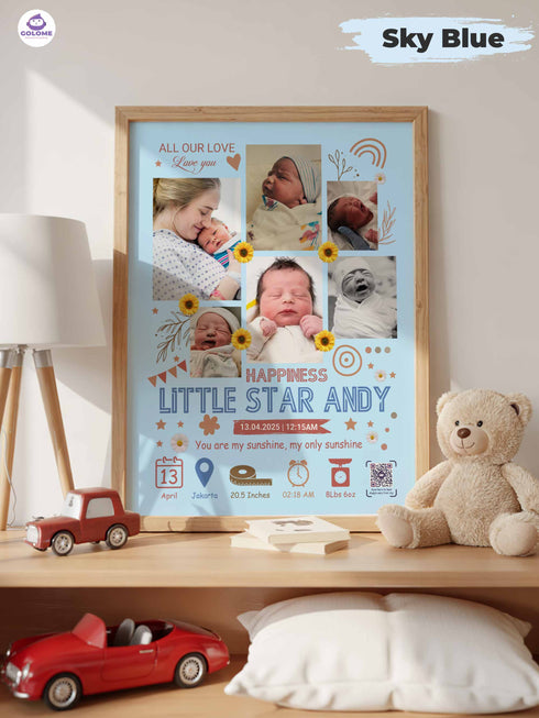 Baby Collage Poster – Personalized “Little Star” Birth Stats Wall Art