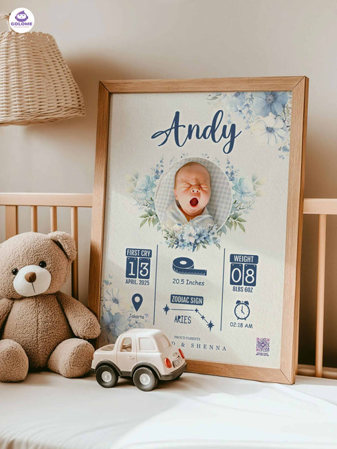 Floral Baby Birth Stats Poster – Personalized Newborn Print