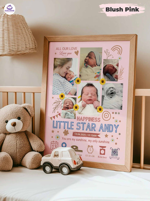 Baby Collage Poster – Personalized “Little Star” Birth Stats Wall Art