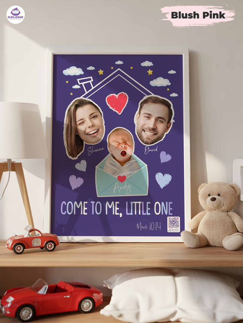 Personalized Family Baby Poster – “Come to Me, Little One” Christian Nursery Wall Art