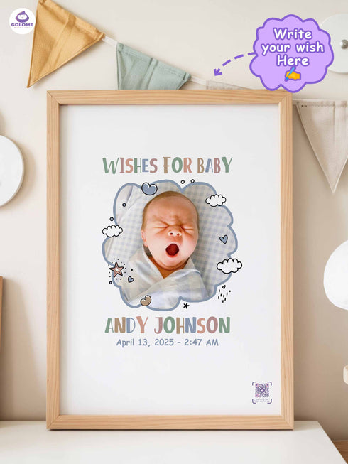 Personalized Wishes for Baby Poster – Cloud Design – Baby Shower Guestbook Keepsake