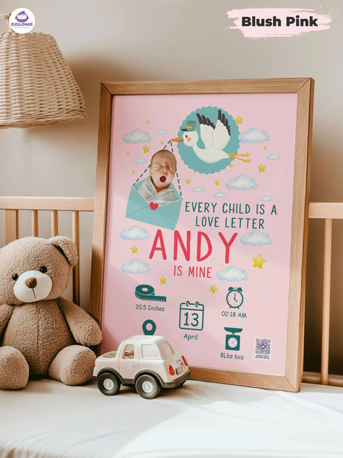 Baby Birth Stats Poster – Personalized Stork Delivery Print