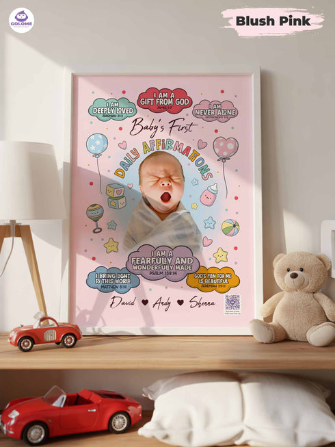 Personalized “Baby’s First Daily Affirmations” Poster – Christian Nursery Wall Art with Custom Photo