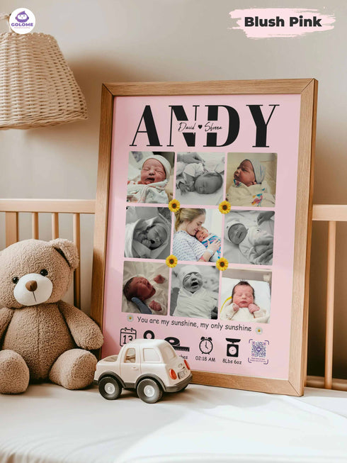 Baby Collage Poster – Personalized Photo & Birth Stats Wall Art