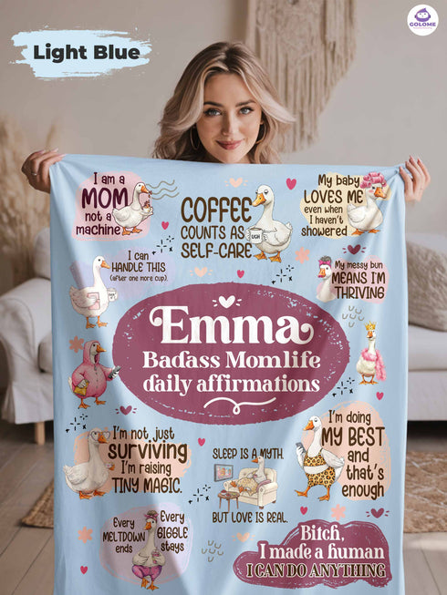 Silly Goose Momlife Blanket – Personalized Name | Funny Affirmations Gift for Moms