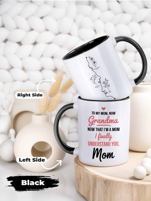 Personalized Grandma Mug from Daughter – Custom 3 Generation Faces & Birth Month Flowers – “Now That I’m a Mom, I Finally Understand You” Gift for Mom & Grandma