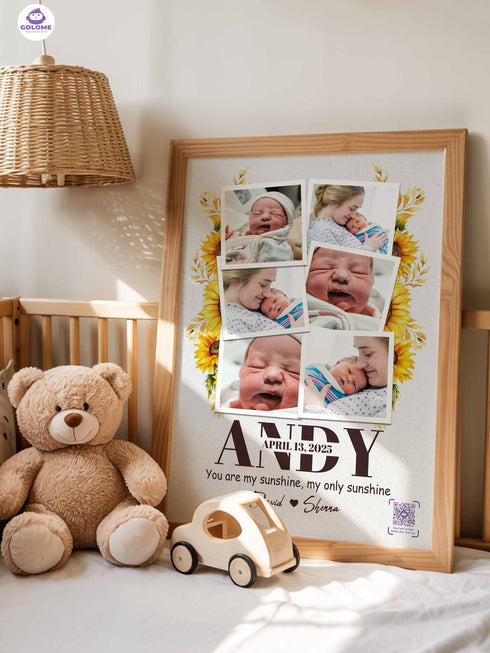 Personalized Sunflower Baby Photo Collage Poster – Custom Multi-Photo Keepsake with Quote