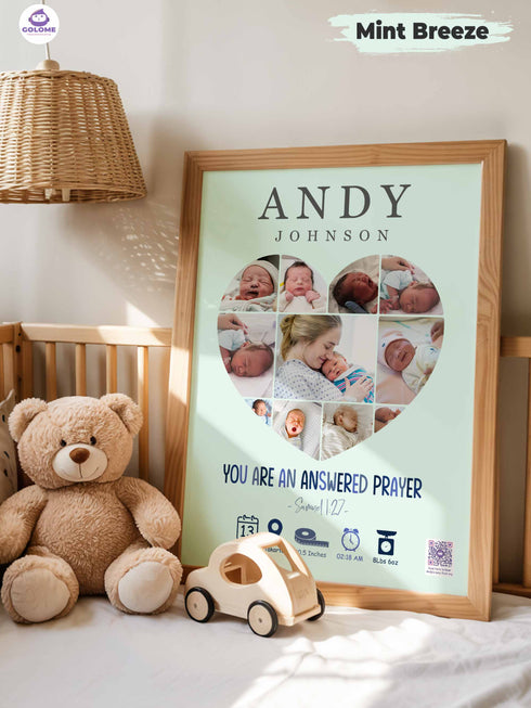 Heart Collage Baby Birth Poster – Personalized Newborn Print with Verse