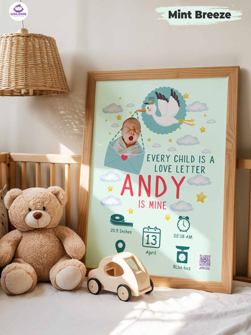 Baby Birth Stats Poster – Personalized Stork Delivery Print