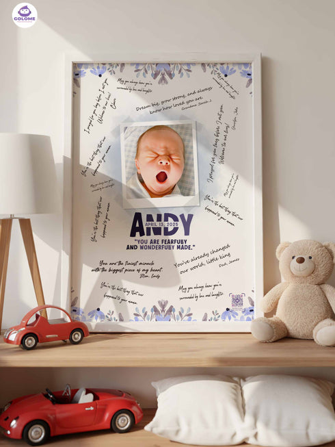 Personalized Wishes for Baby Poster – Custom Photo & Text – Baby Shower Guestbook Keepsake with Bible Verse