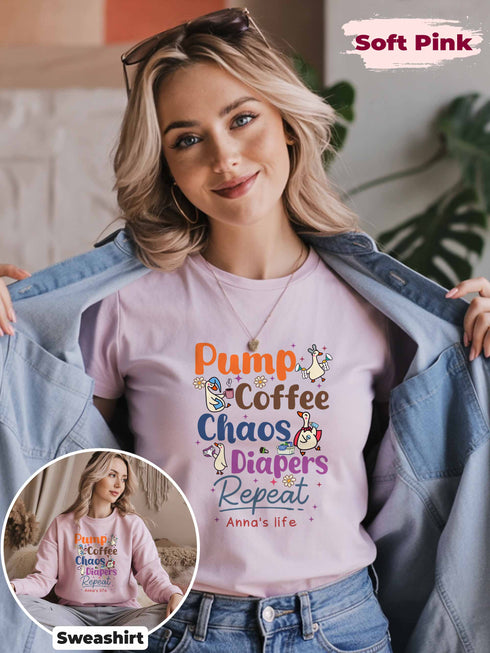 Silly Goose Mom Shirt – Pump Coffee Chaos Diapers Repeat – Funny Custom Tee