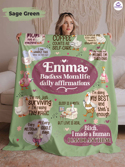 Silly Goose Momlife Blanket – Personalized Name | Funny Affirmations Gift for Moms