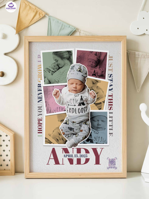 Personalized Baby Photo Collage Poster – “Never Grow Up” Lyric Print – Custom Keepsake (Copy)