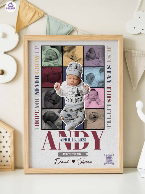 Personalized Baby Photo Collage Poster – “Never Grow Up” Lyric Print – Custom Keepsake