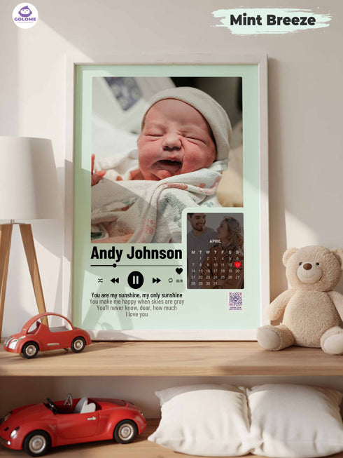 Personalized Baby Photo Poster – Music Player Design with Calendar – Custom Keepsake
