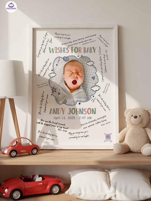 Personalized Wishes for Baby Poster – Cloud Design – Baby Shower Guestbook Keepsake