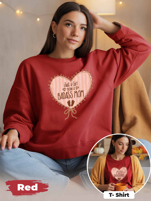Just a Girl, Now a Badass Mom Sweatshirt – Personalized Photo & Text | New Mom Gift