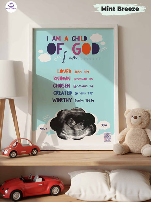 Personalized Baby Ultrasound Poster – “I Am A Child of God” Christian Wall Art