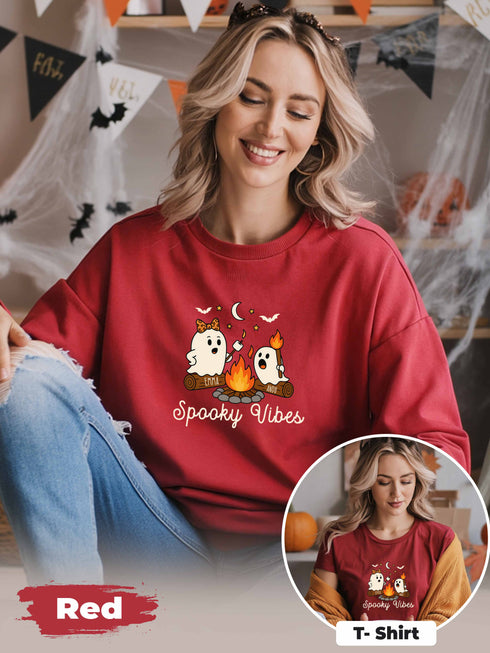 Custom Spooky Vibes Shirt, Personalized Halloween Ghost Sweatshirt, Cute Matching T-shirt with Names, Fall Spooky Season Family Outfit