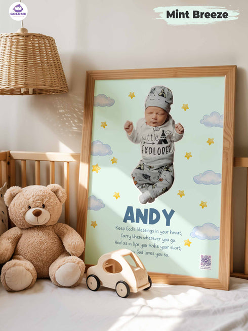 Personalized Baby Blessing Poster – Custom Name & Photo Christian Nursery Wall Art