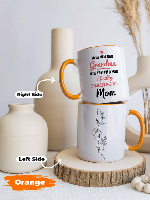 Personalized Grandma Mug from Daughter – Custom 3 Generation Faces & Birth Month Flowers – “Now That I’m a Mom, I Finally Understand You” Gift for Mom & Grandma
